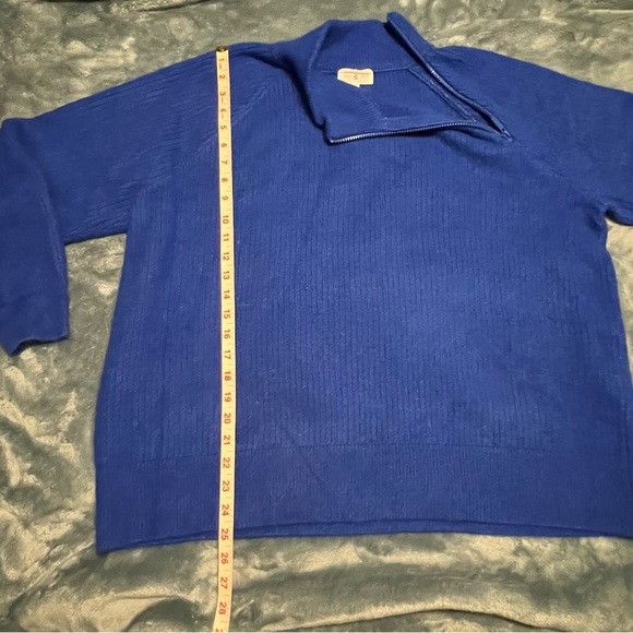 Lou & Gray Blue Ribbed Women’s Turtleneck Sweater | Diagonal Half Zip | Size XL - Picture 6 of 6